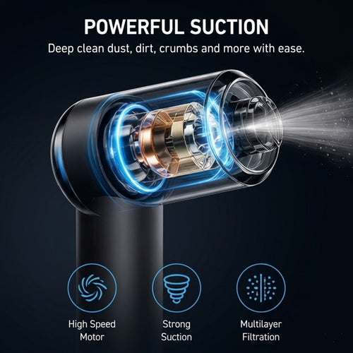 DEMARY Portable Cordless Vacuum Cleaner – High Suction Mini Handheld Cleaner with Washable Filter & USB Rechargeable