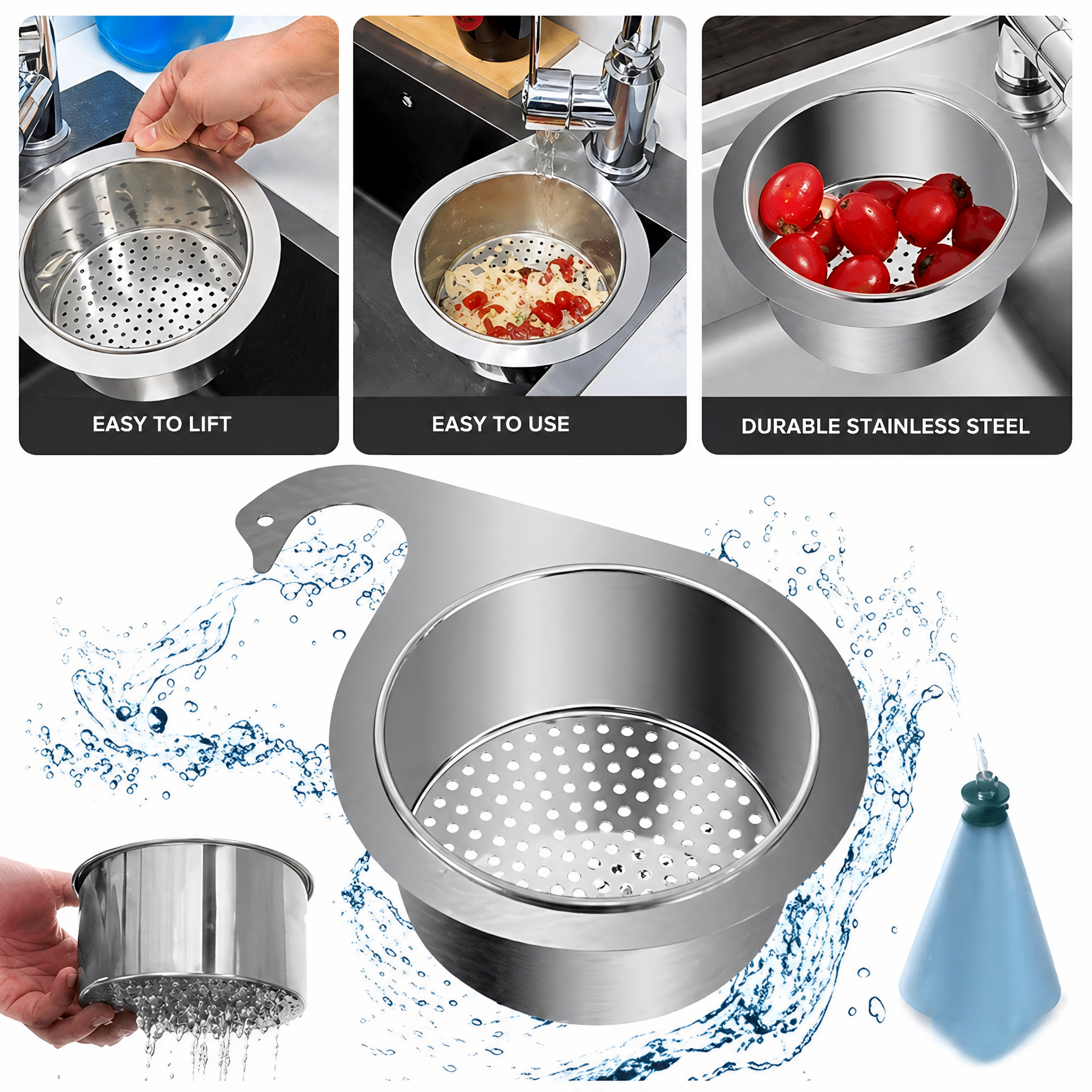 Stainless Steel Swan Sink Strainer Basket (Pack of 1) – Heavy Duty Kitchen Drain Filter