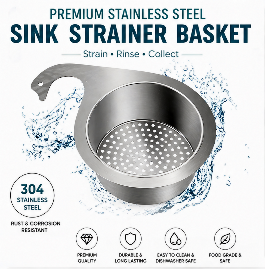 Stainless Steel Swan Sink Strainer Basket (Pack of 1) – Heavy Duty Kitchen Drain Filter