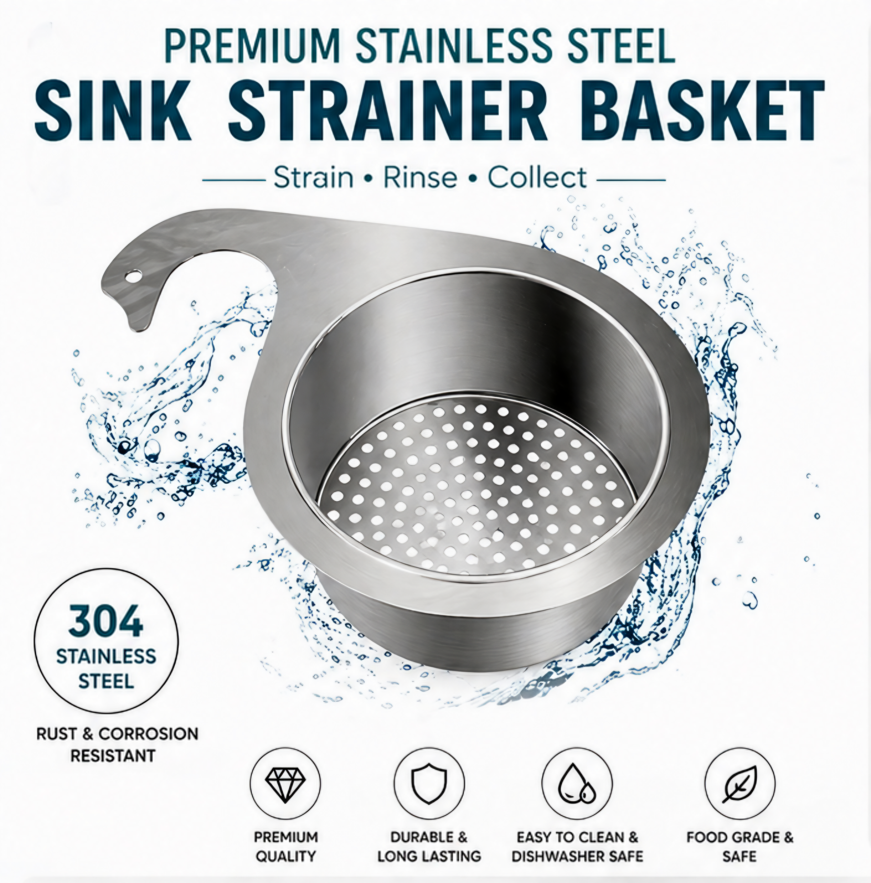 Stainless Steel Swan Sink Strainer Basket (Pack of 1) – Heavy Duty Kitchen Drain Filter