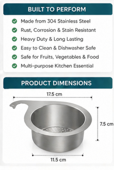 Stainless Steel Swan Sink Strainer Basket (Pack of 1) – Heavy Duty Kitchen Drain Filter