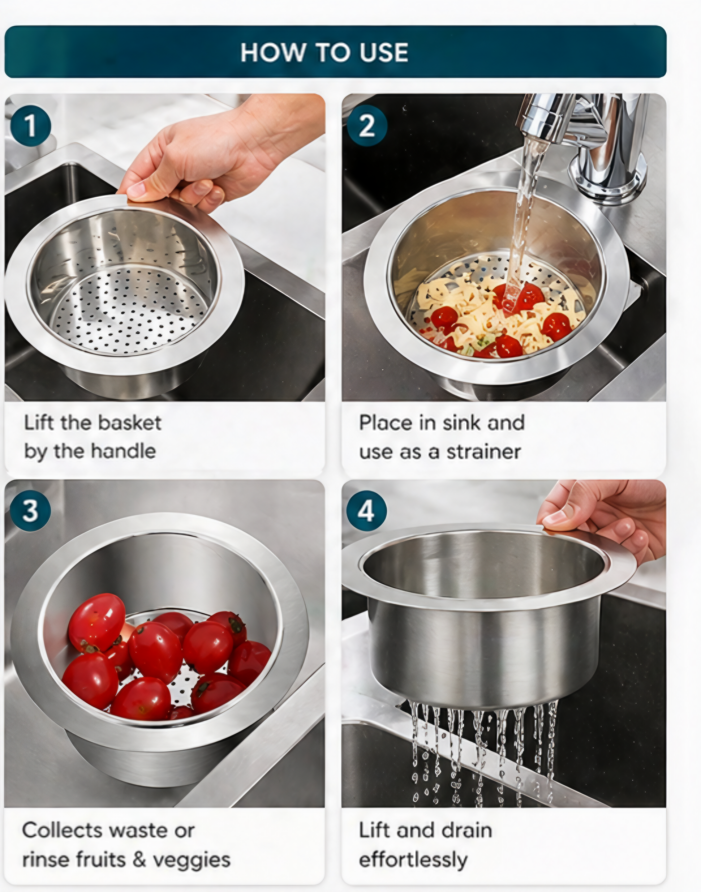 Stainless Steel Swan Sink Strainer Basket (Pack of 1) – Heavy Duty Kitchen Drain Filter